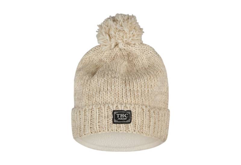 THC Natural Line Strickmütze THC Schafwoll Pudelmütze 713 weiß (1 Stück, 1-St., 1 Stück) gerippter Umschlag von THC Natural Line