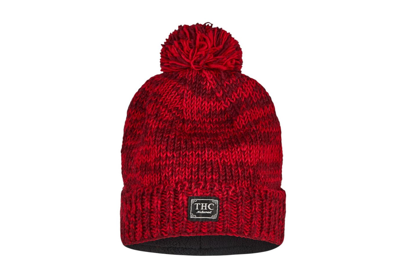 THC Natural Line Strickmütze THC Schafwoll Pudelmütze 715 rot (1 Stück, 1-St., 1 Stück) gerippter Umschlag von THC Natural Line