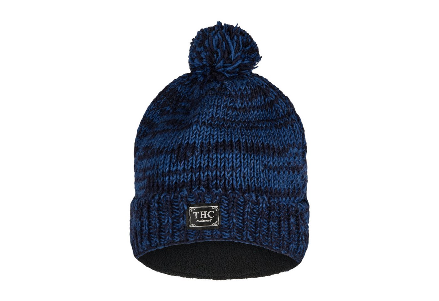 THC Natural Line Strickmütze THC Schafwoll Pudelmütze 716 blau (1 Stück, 1-St., 1 Stück) gerippter Umschlag von THC Natural Line