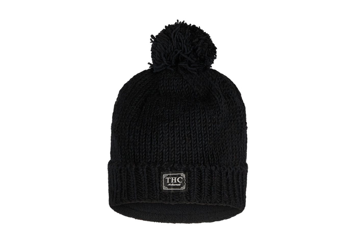 THC Natural Line Strickmütze THC Schafwoll Pudelmütze 721 schwarz (1 Stück, 1-St., 1 Stück) gerippter Umschlag von THC Natural Line