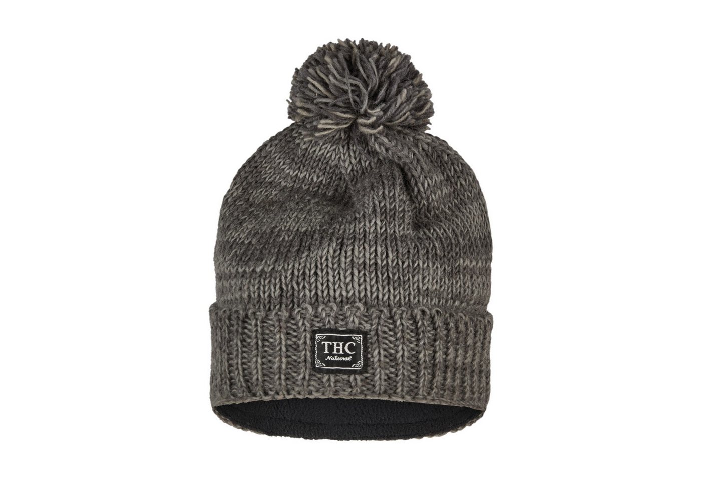 THC Natural Line Strickmütze THC Schafwoll Pudelmütze 725 grau (1 Stück, 1-St., 1 Stück) gerippter Umschlag von THC Natural Line