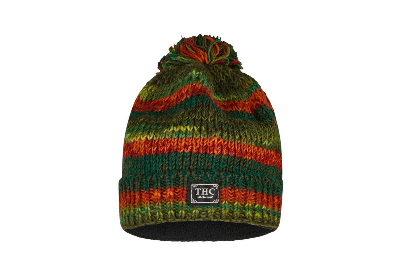 THC Natural Line Strickmütze THC Schafwoll Pudelmütze 804 grün (1 Stück, 1-St., 1 Stück) gerippter Umschlag von THC Natural Line