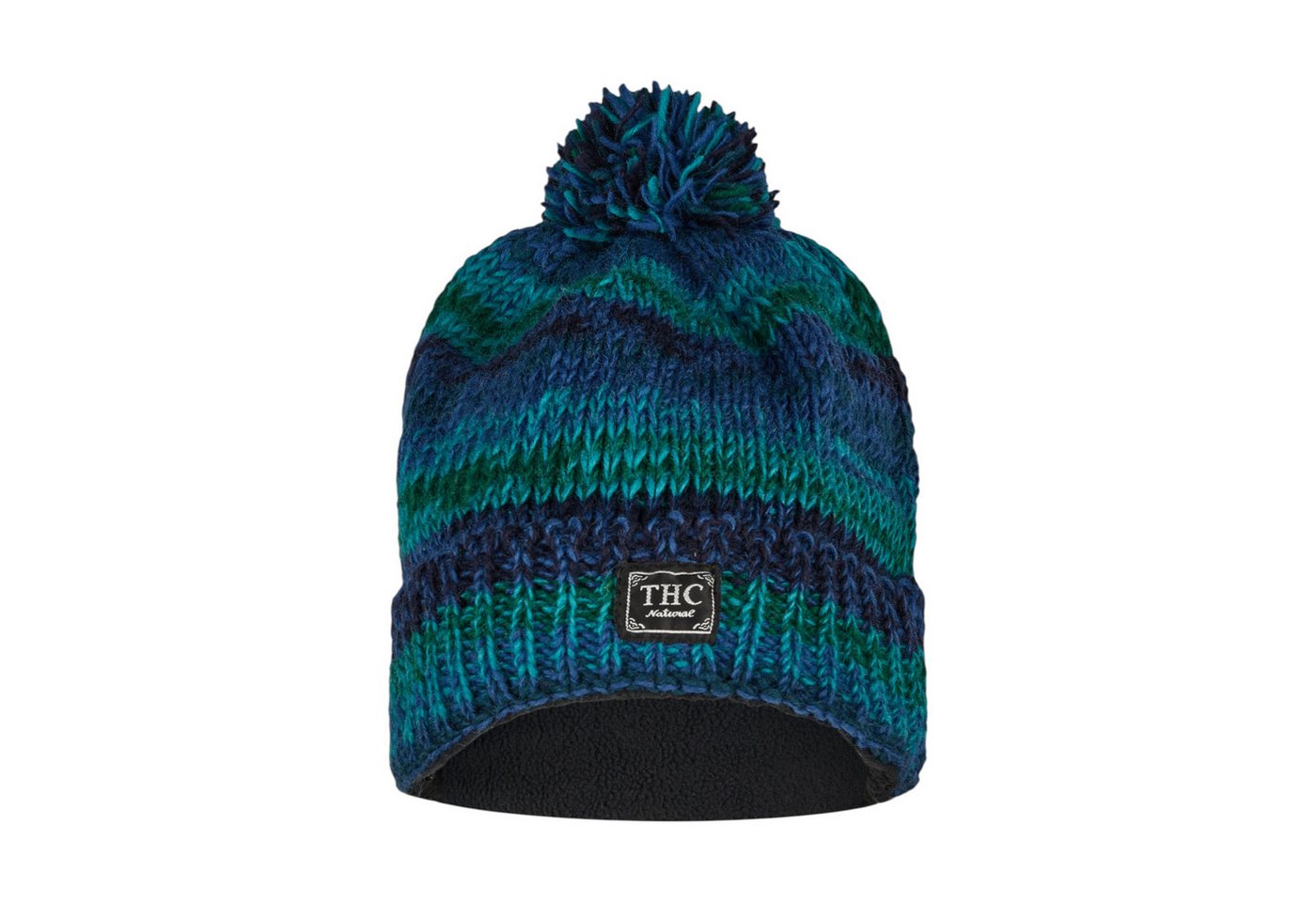 THC Natural Line Strickmütze THC Schafwoll Pudelmütze 806 blau (1 Stück, 1-St., 1 Stück) gerippter Umschlag von THC Natural Line