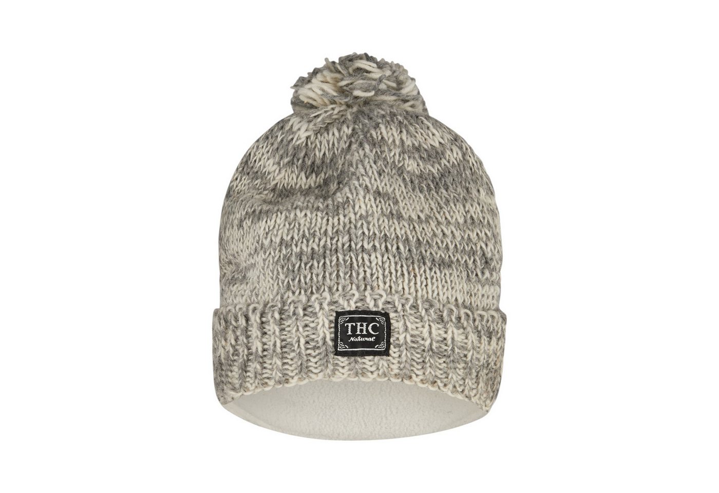 THC Natural Line Strickmütze THC Schafwoll Pudelmütze 812 beige (1 Stück, 1-St., 1 Stück) gerippter Umschlag von THC Natural Line
