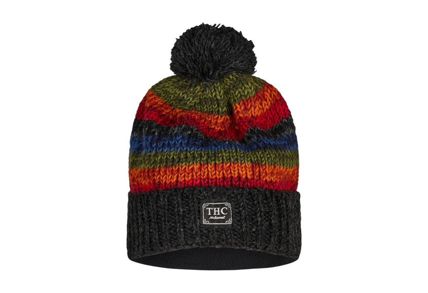 THC Natural Line Strickmütze THC Schafwoll Pudelmütze 814 bunt (1 Stück, 1-St., 1 Stück) gerippter Umschlag von THC Natural Line