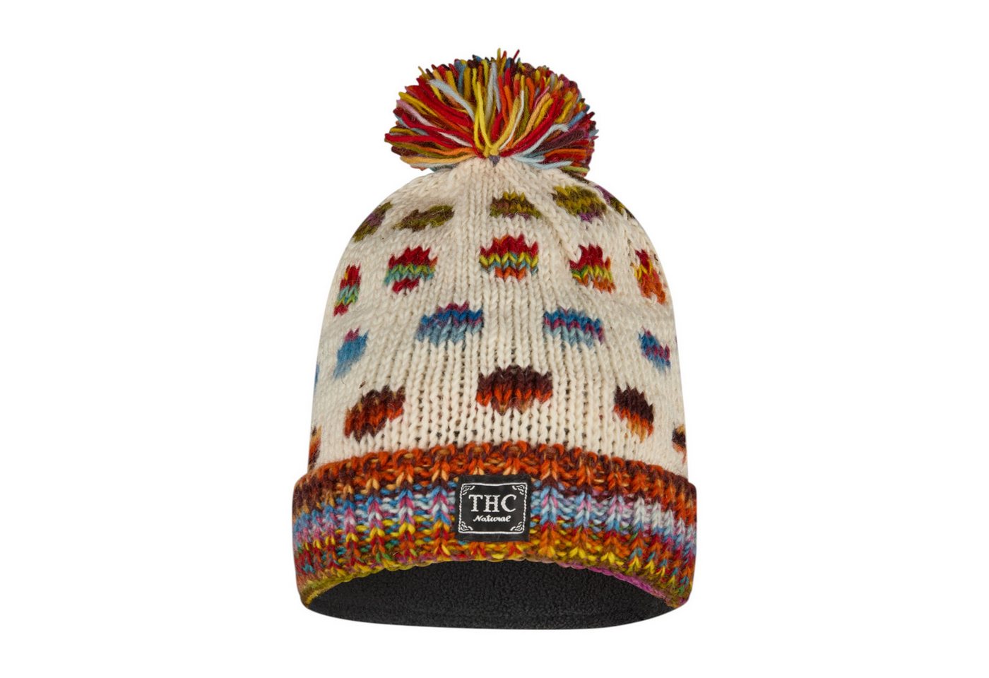 THC Natural Line Strickmütze THC Schafwoll Pudelmütze 840 gepunktet (1 Stück, 1-St., 1 Stück) gerippter Umschlag von THC Natural Line