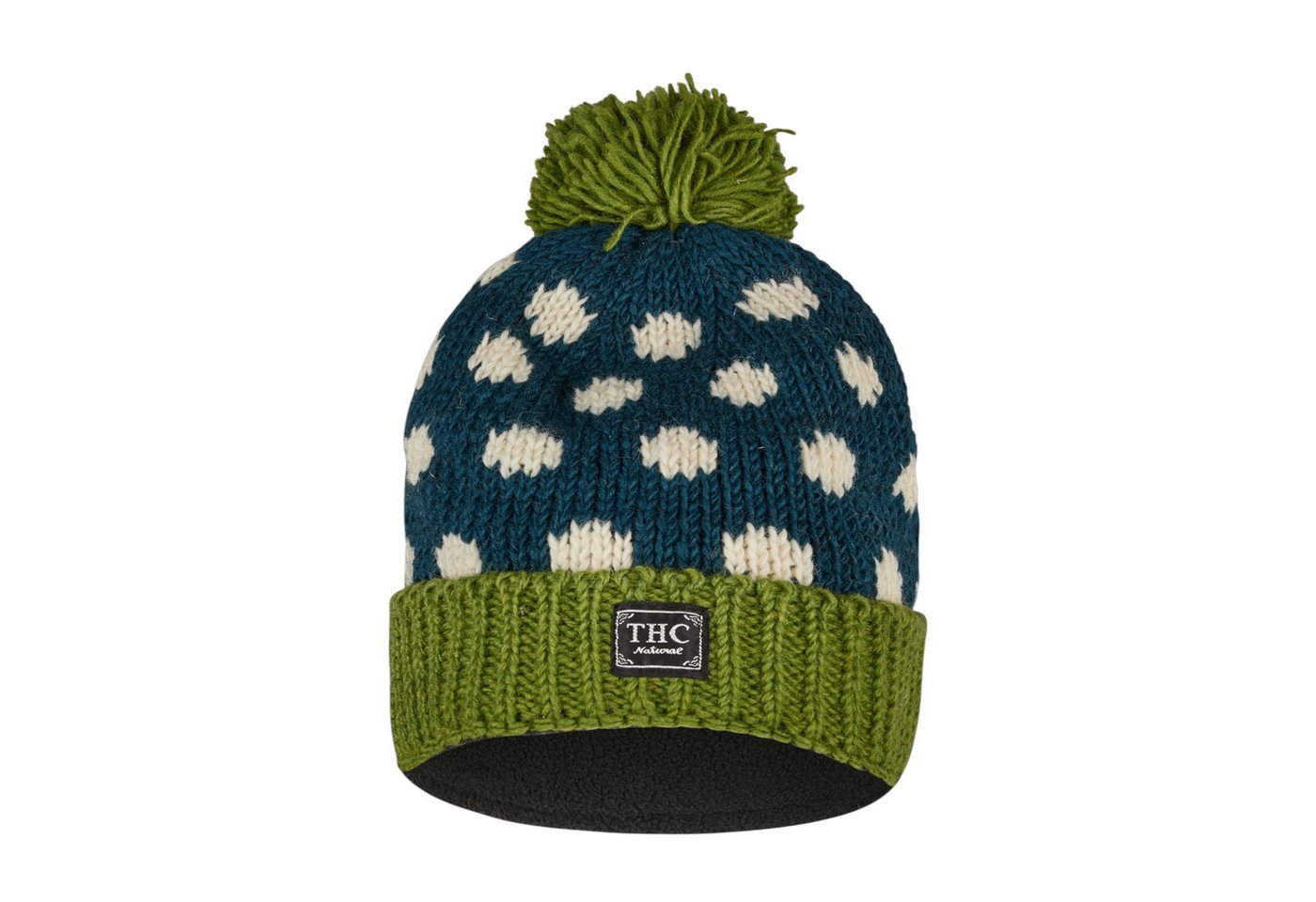 THC Natural Line Strickmütze THC Schafwoll Pudelmütze 842 gepunktet (1 Stück, 1-St., 1 Stück) gerippter Umschlag von THC Natural Line