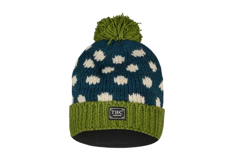 THC Natural Line Strickmütze THC Schafwoll Pudelmütze 842 gepunktet (1 Stück, 1-St., 1 Stück) gerippter Umschlag von THC Natural Line