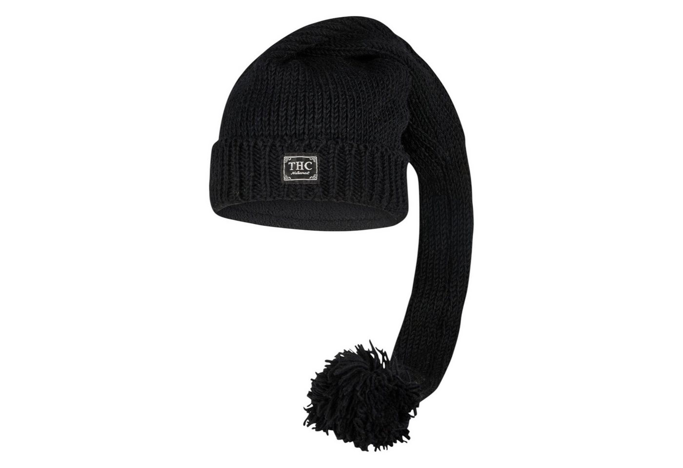 THC Natural Line Strickmütze THC Schafwoll Zipfelmütze 721 schwarz (1 Stück, 1-St., 1 Stück) gerippter Umschlag von THC Natural Line