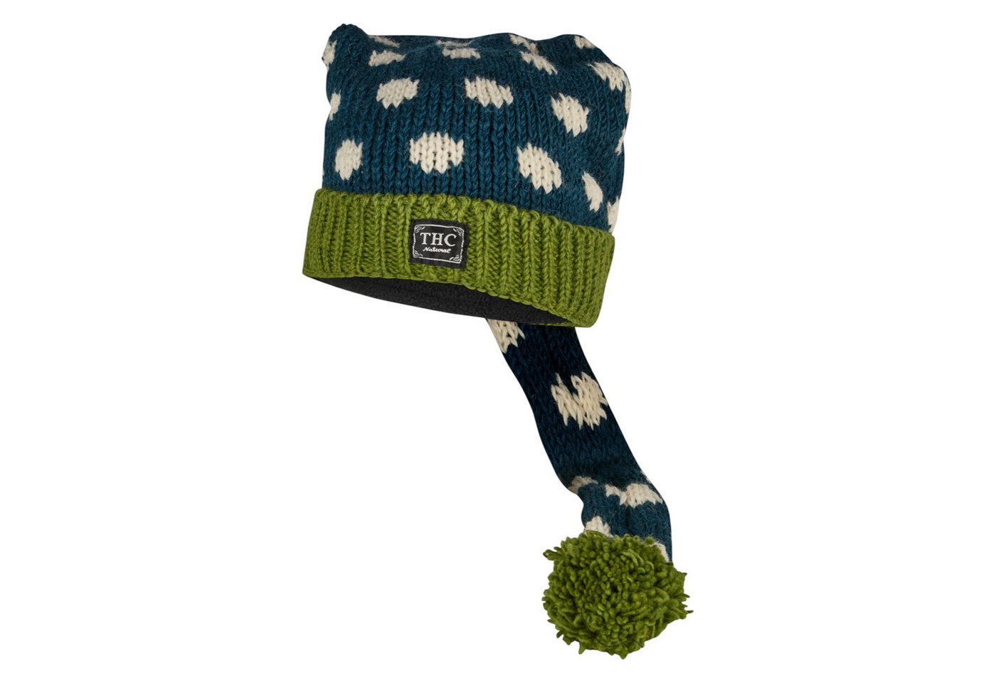 THC Natural Line Strickmütze THC Schafwoll Zipfelmütze 842 gepunktet (1 Stück, 1-St., 1 Stück) gerippter Umschlag von THC Natural Line