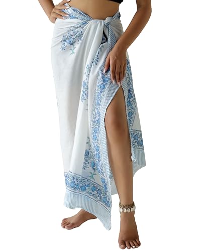 THE ART BOX 100% Baumwolle Sarong Coverup für Frauen Indischer Handblockdruck Badeanzug Pareo Wickelrock Strand Bikini Cover Up Lang (185 x 110 cm) von THE ART BOX