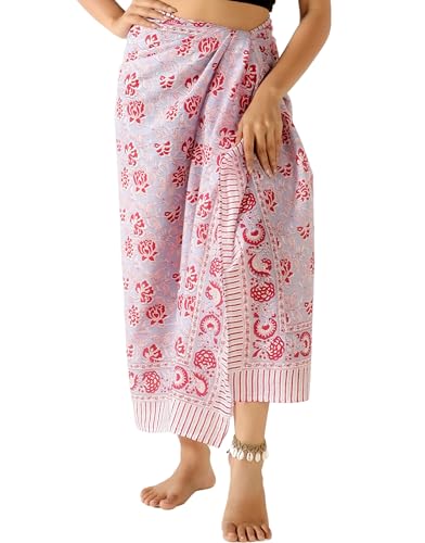 THE ART BOX 100% Baumwolle Sarong Coverup für Frauen Indischer Handblockdruck Badeanzug Pareo Wickelrock Strand Bikini Cover Up Lang (185 x 110 cm) von THE ART BOX