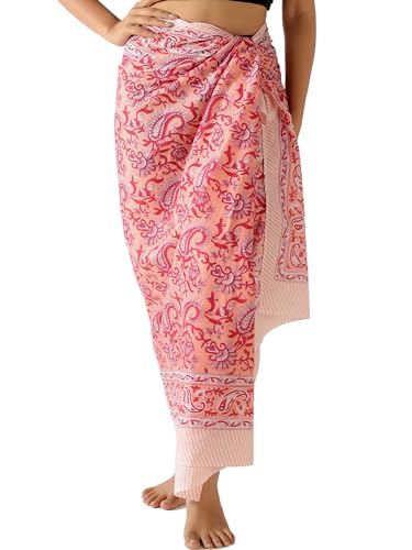 THE ART BOX 100% Baumwolle Sarong Coverup für Frauen Indischer Handblockdruck Badeanzug Pareo Wickelrock Strand Bikini Cover Up Lang (185 x 110 cm) von THE ART BOX