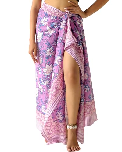 THE ART BOX 100% Baumwolle Sarong Coverup für Frauen Indischer Handblockdruck Badeanzug Pareo Wickelrock Strand Bikini Cover Up Lang (185 x 110 cm) von THE ART BOX