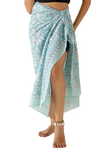 THE ART BOX 100% Baumwolle Sarong Coverup für Frauen Indischer Handblockdruck Badeanzug Pareo Wickelrock Strand Bikini Cover Up Lang (185 x 110 cm) von THE ART BOX