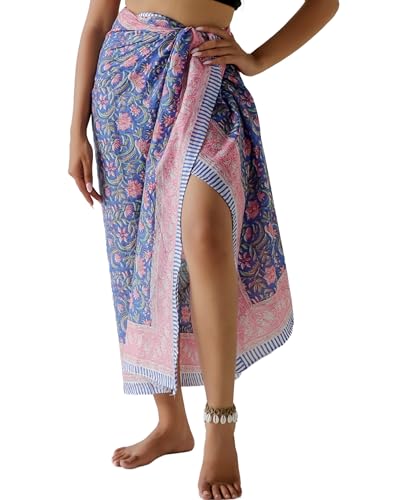 THE ART BOX 100% Baumwolle Sarong Coverup für Frauen Indischer Handblockdruck Badeanzug Pareo Wickelrock Strand Bikini Cover Up Lang (185 x 110 cm) von THE ART BOX