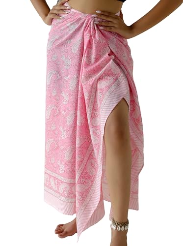 THE ART BOX 100% Baumwolle Sarong Coverup für Frauen Indischer Handblockdruck Badeanzug Pareo Wickelrock Strand Bikini Cover Up Lang (185 x 110 cm) von THE ART BOX