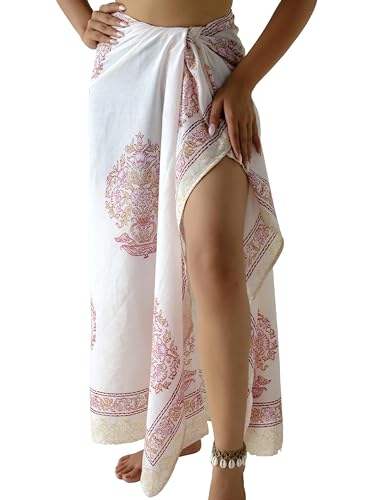 THE ART BOX 100% Baumwolle Sarong Coverup für Frauen Indischer Handblockdruck Badeanzug Pareo Wickelrock Strand Bikini Cover Up Lang (185 x 110 cm) von THE ART BOX