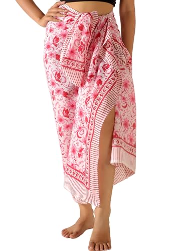 THE ART BOX 100% Baumwolle Sarong Coverup für Frauen Indischer Handblockdruck Badeanzug Pareo Wickelrock Strand Bikini Cover Up Lang (185 x 110 cm) von THE ART BOX