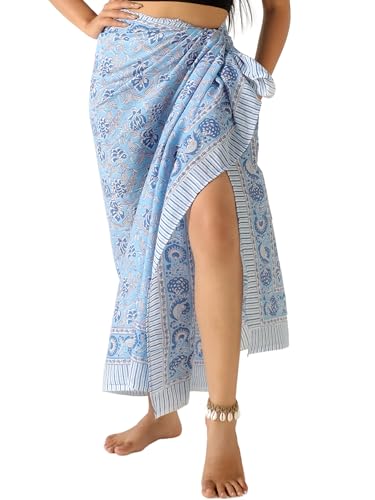 THE ART BOX 100% Baumwolle Sarong Coverup für Frauen Indischer Handblockdruck Badeanzug Pareo Wickelrock Strand Bikini Cover Up Lang (185 x 110 cm) von THE ART BOX