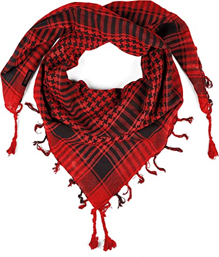 THE ART BOX Herren Shemagh Wickeln Baumwolle Schal Rot Schwarz - 110x110cm Unisex Halstuch Palästinenser Tuch Military Kufiya Taktisch Wüste Arabisch Scarf von THE ART BOX
