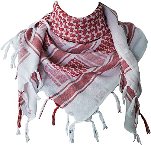 THE ART BOX Men Shemagh Wickeln Baumwolle Scarf Weiß Rot - 110x110cm Unisex Halstuch Palästinenser Tuch Military Kufiya Scarf von THE ART BOX