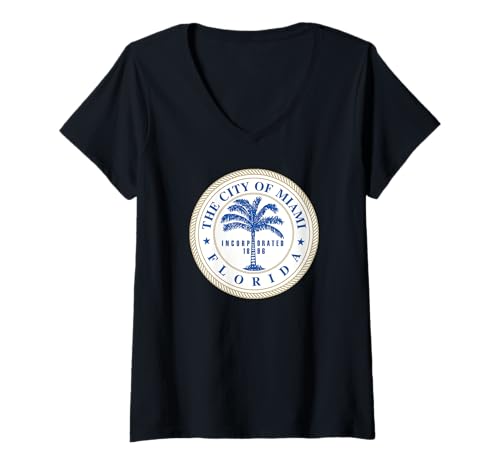 Damen Miami Florida City Seal Symbol Flagge T-Shirt mit V-Ausschnitt Damen Miami Florida City Seal Symbol Flagge T-Shirt mit V-Ausschnitt von THE CITY OF MIAMI