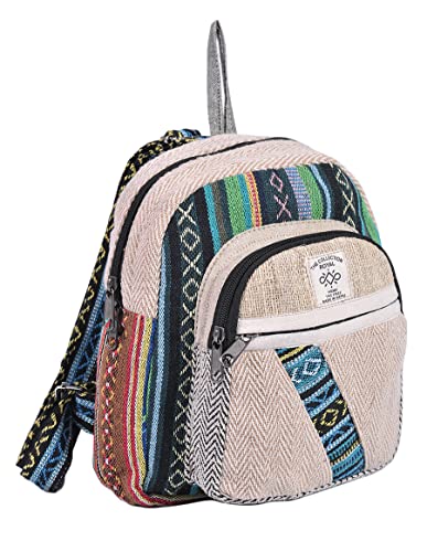 THE COLLECTION ROYAL Himalaya Hanf Boho Bohemian Hippie Tasche Geldbörse Umweltfreundlich Mini Daypack Rucksack, Mehrfarbig, Mini, Daypack Rucksäcke von THE COLLECTION ROYAL