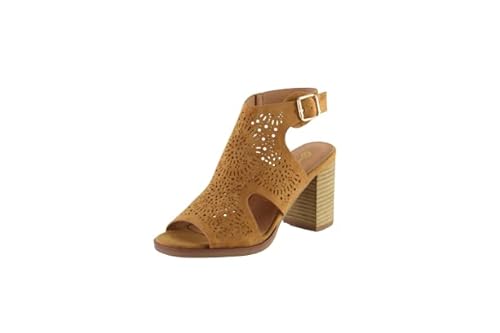 THE DIVINE FACTORY Damen Valencia Sandale mit Absatz, Camel, 37 EU von THE DIVINE FACTORY