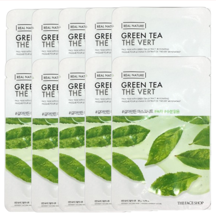 THE FACE SHOP - Real Nature Face Mask - Green Tea - 1pc (10ea) Set von THE FACE SHOP