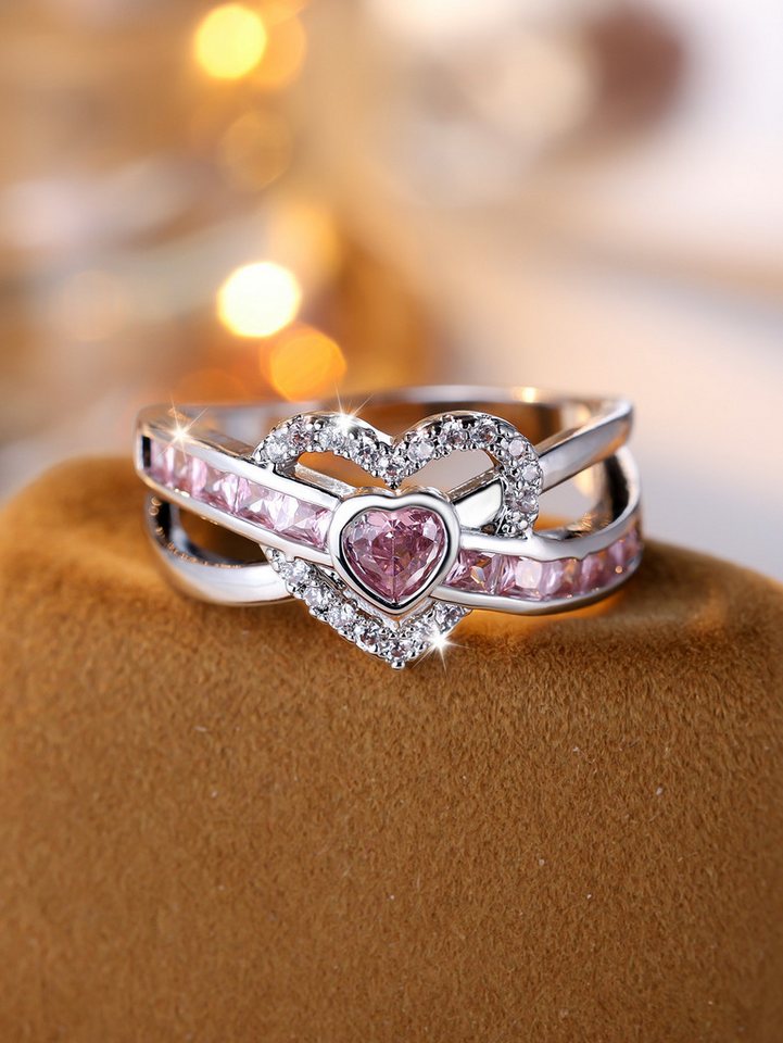 THE FASHION HOUSE Fingerring Eleganter Herzring aus Legierung mit pinkem Zirkonia, – Romantischer Damenring im funkelnden Design von THE FASHION HOUSE