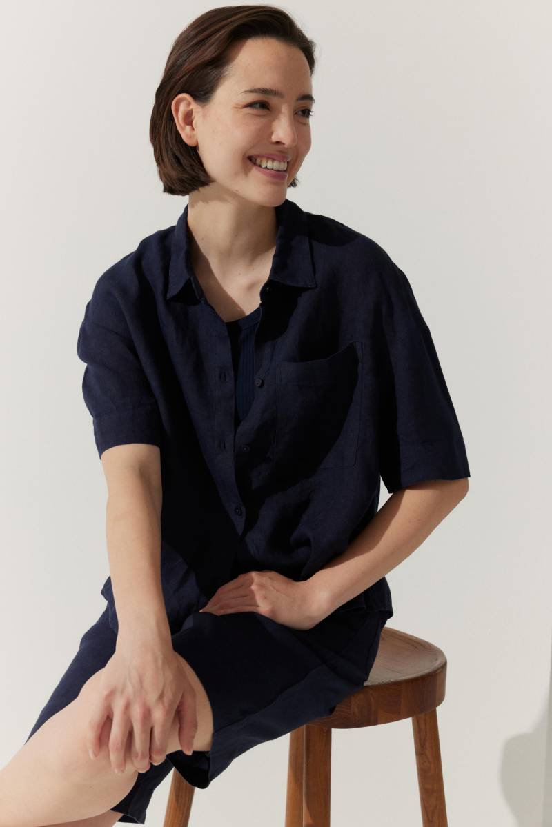 THE FASHION PEOPLE - Linen Blouse Solid dark navy - Gr. - 34 von THE FASHION PEOPLE