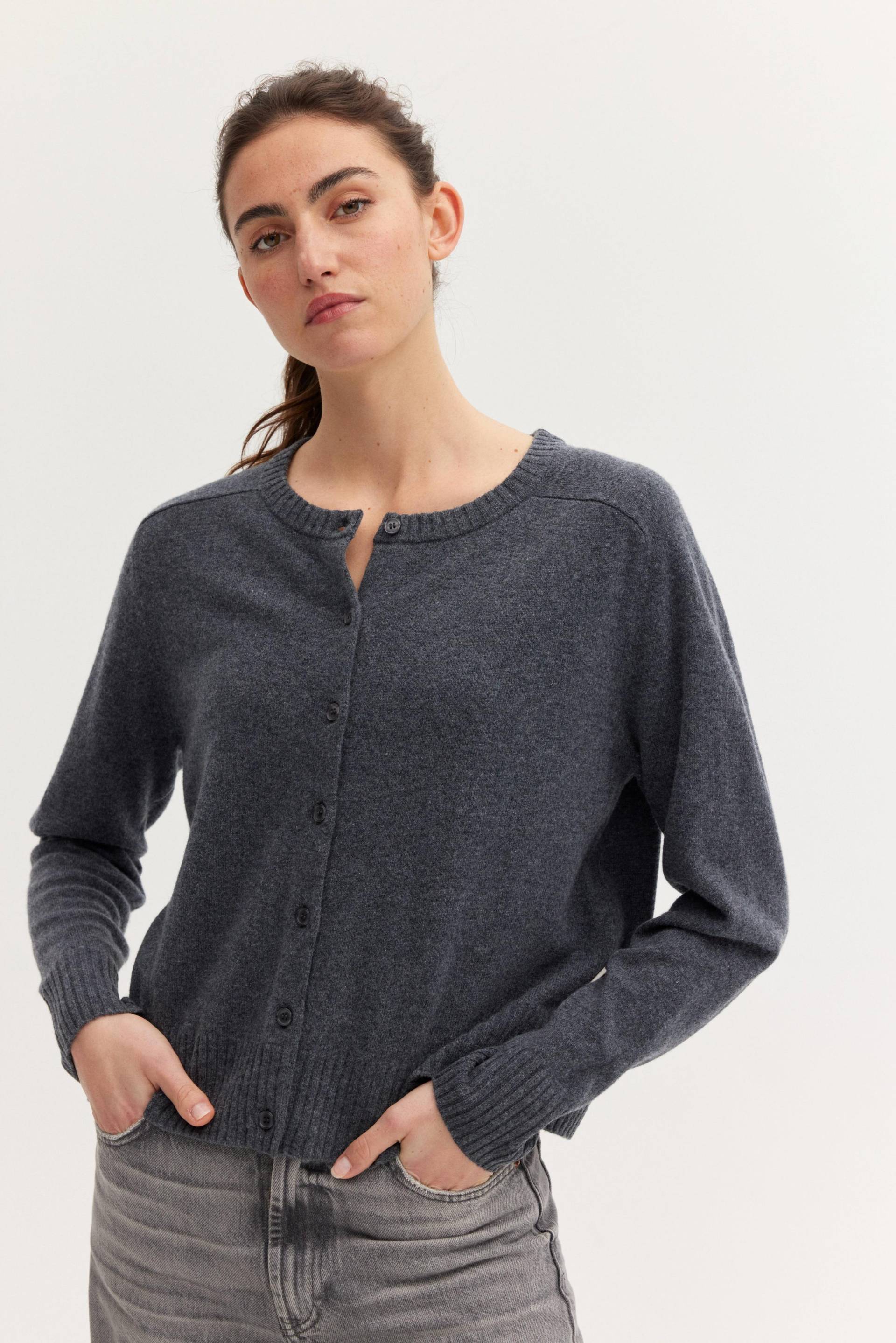 THE FASHION PEOPLE - Merino Cardigan anthra melange - Gr. - L von THE FASHION PEOPLE