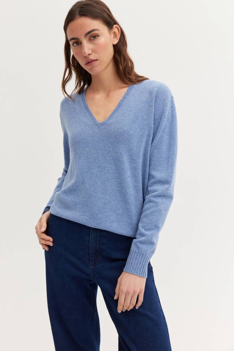 THE FASHION PEOPLE - Merino V-Neck mountain blue mel. - Gr. - L von THE FASHION PEOPLE