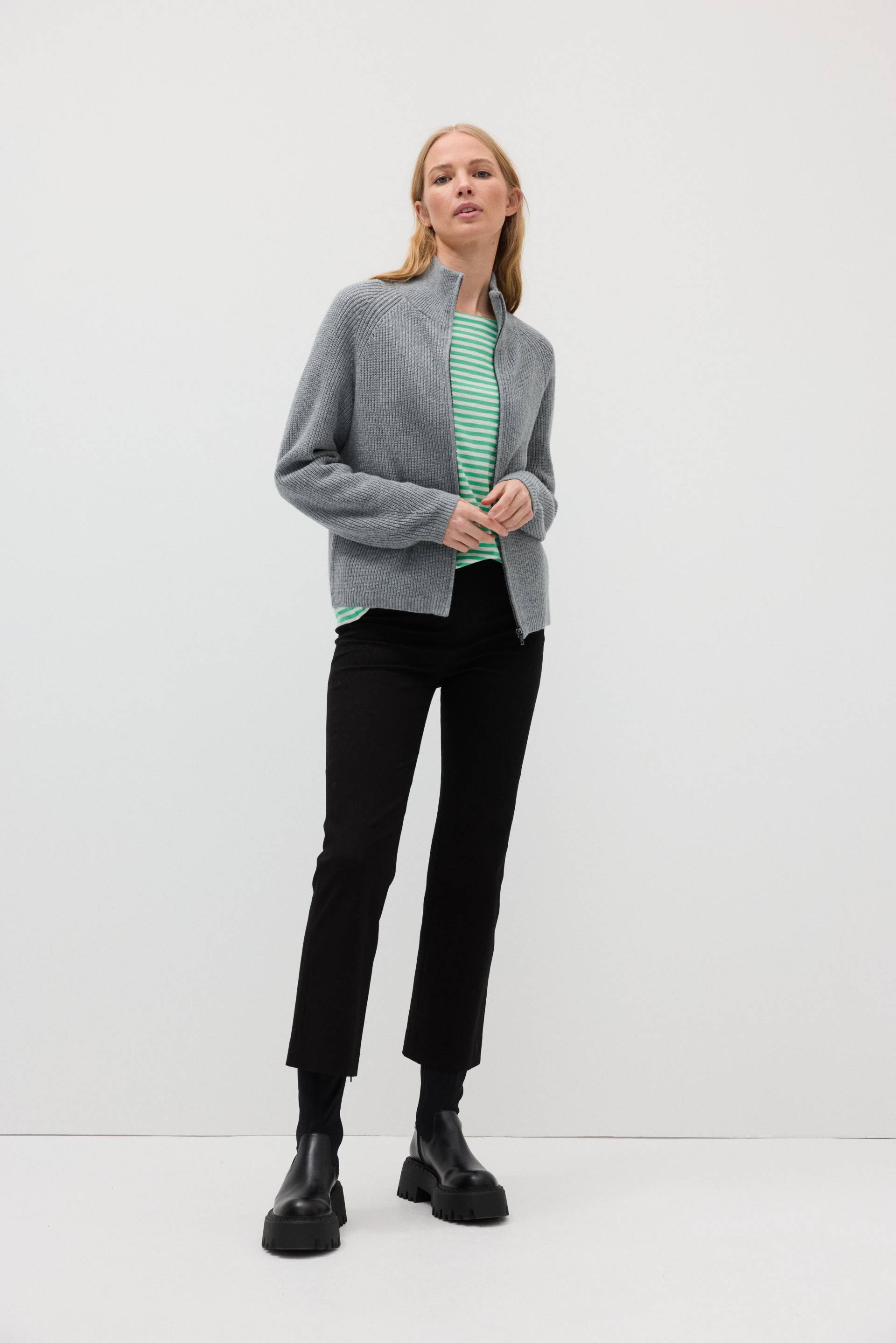 THE FASHION PEOPLE - Zipper Cardigan graphite melange - Gr. - L von THE FASHION PEOPLE