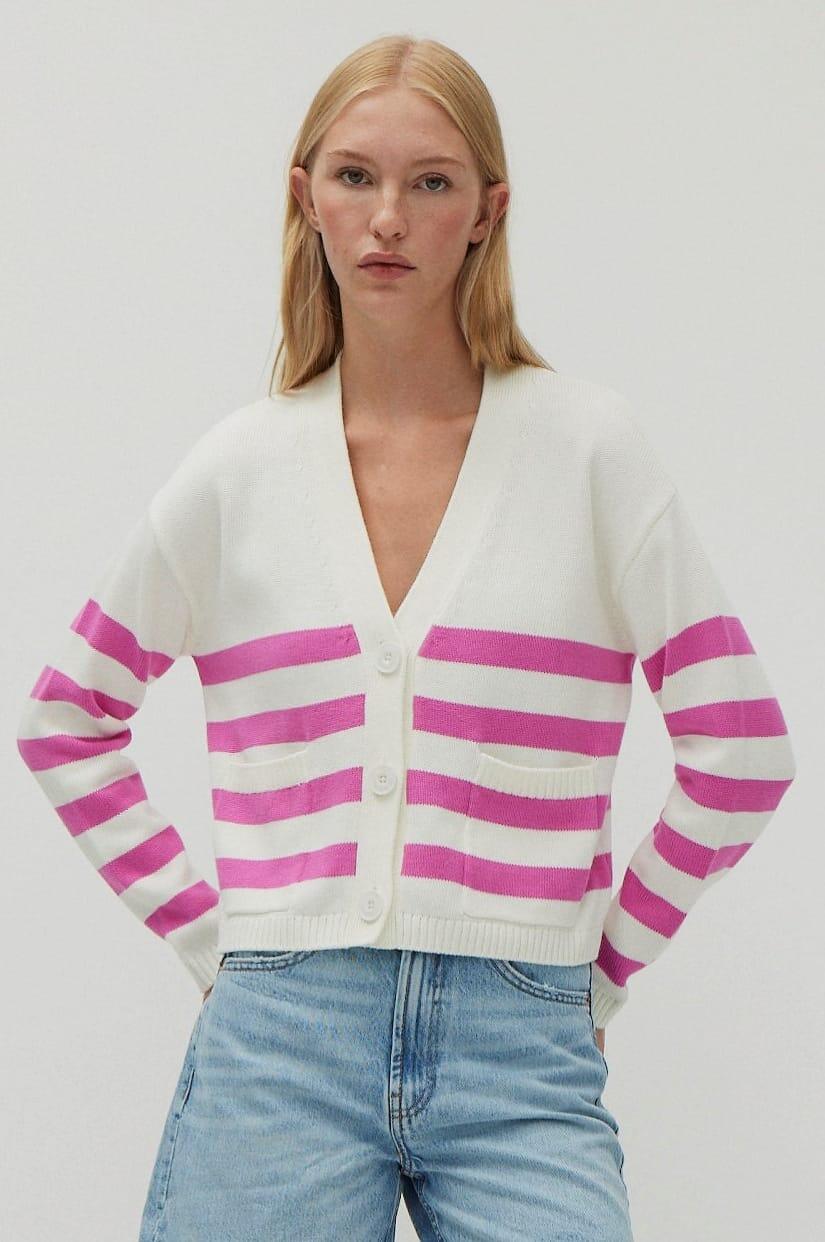 THE FASHION PEOPLE - striped cardigan knitted bubblegum stripe - Gr. - S von THE FASHION PEOPLE