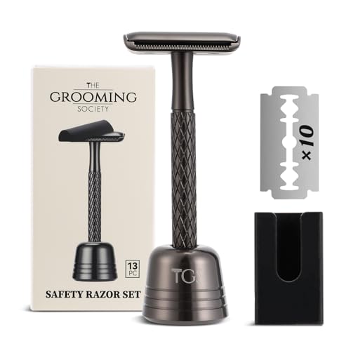THE GROOMING SOCIETY Doppelschneidiger Rasierhobel für Herren mit Ständer und Silikonhülle – Langlebiger umweltfreundlicher Rasierhobel aus Metall mit 10 Klingen – Geschlossene glatte Rasur THE GROOMING SOCIETY Doppelschneidiger Rasierhobel für Herren mit Ständer und Silikonhülle – Langlebiger umweltfreundlicher Rasierhobel aus Metall mit 10 Klingen – Geschlossene glatte Rasur von THE GROOMING SOCIETY