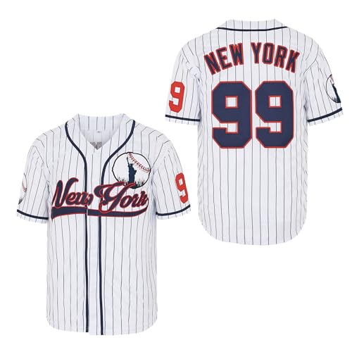 Herren New York 99 Baseball Trikots Shirts Hip Hop Button Down für Party Weihnachten Geschenk genäht, Weiss/opulenter Garten, L von THE GROSS SISTERS