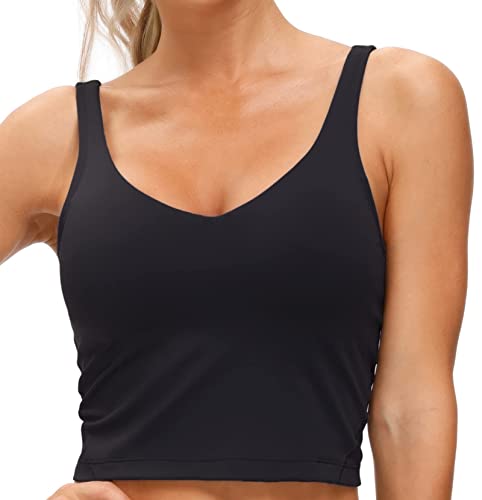 The Gym People Damen Sport-BH Longline Wirefree gepolstert mit mittlerer Unterstützung, Schwarz, Groß von THE GYM PEOPLE