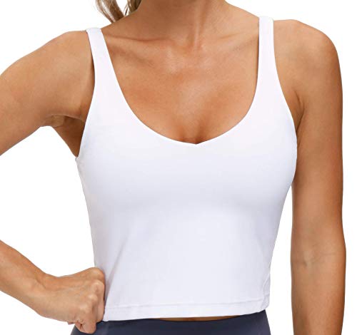 Damen Longline Sport-BH, bügelfrei, gepolstert, mittlere Unterstützung, Yoga, Laufen, Workout - Weiß - X-Large von THE GYM PEOPLE