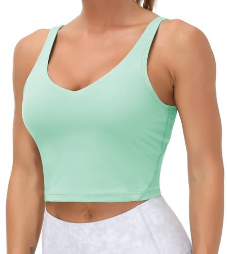 Damen Longline Sport-BH, drahtlos, gepolstert, mittlere Unterstützung, Yoga-BHs, Fitnessstudio, Laufen, Workout, Tank Tops, Mintgrün, X-Large von THE GYM PEOPLE