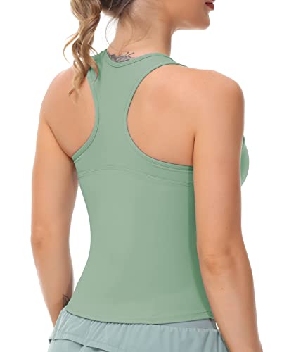 Damen Racerback Workout Tank Tops mit integriertem BH ärmellos Laufen Yoga Shirts Slim Fit, Jasmingrün, Mittel von THE GYM PEOPLE