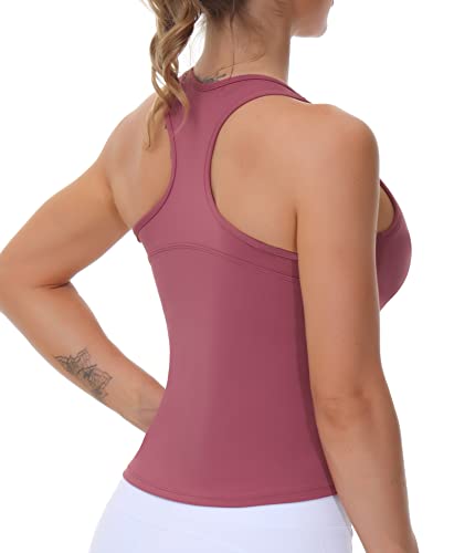 Damen Racerback Workout Tank Tops mit integriertem BH ärmellos Laufen Yoga Shirts Slim Fit, rosarot, Mittel von THE GYM PEOPLE