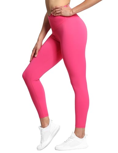 Damen Yoga-Leggings mit V-Kreuz-Taille, hohe Taille, Bauchkontrolle, Workout, Laufhose, Helles Rosa, S von THE GYM PEOPLE