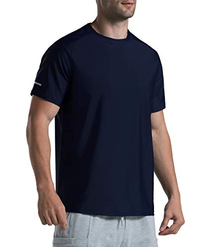 Herren-Laufshirt, kühlend, Eisseide, schnelltrocknend, kurzärmelig, Sport-T-Shirts, LSF 50+, Outdoor-Workout-T-Shirts, Blau, L von THE GYM PEOPLE