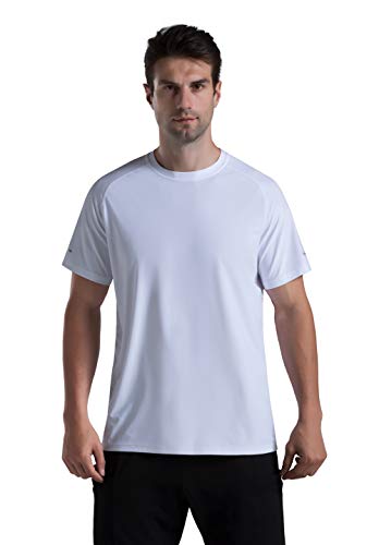 Herren-Laufshirt, kühlend, Eisseide, schnelltrocknend, kurzärmelig, Sport-T-Shirts, LSF 50+, Outdoor-Workout-T-Shirts, Weiss/opulenter Garten, Mittel von THE GYM PEOPLE