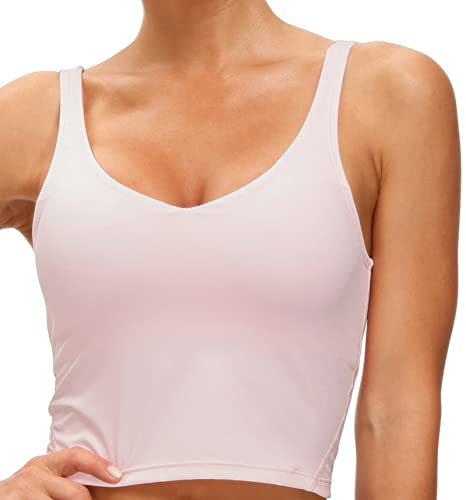 Langer Sport-BH für Damen, drahtlos, gepolstert, mittlere Unterstützung, Yoga-BHs, Fitnessstudio, Laufen, Workout, Tank-Tops - Pink - X-Small von THE GYM PEOPLE