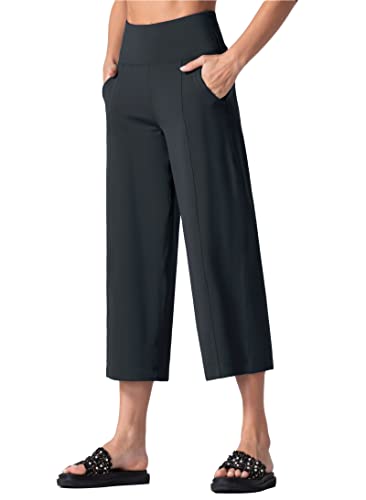 THE GYM PEOPLE Bootleg Yoga-Caprihose für Damen, Bauchkontrolle, hohe Taille, Workout, ausgestellte Crop-Hose mit Taschen, anthrazit, 3X-Groß von THE GYM PEOPLE