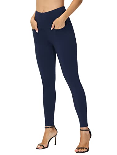 THE GYM PEOPLE Damen Casual Yoga Leggings Hohe Taille Bauchkontrolle Workout Hose mit 4 Taschen, Marineblau, M von THE GYM PEOPLE