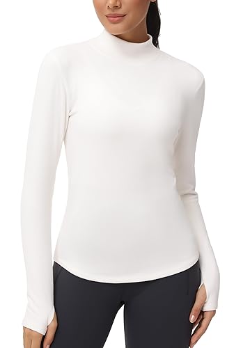 THE GYM PEOPLE Damen Fleece Mock Rollkragen Pullover Thermooberteile Baselayer Shirts Langarm Unterhemd Thermounterwäsche Fitness Oberteile mit Daumenloch von THE GYM PEOPLE